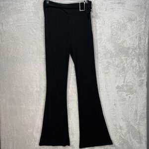 Motel Rocks Womens‎ Tall XS Black Flare Pants Y2K Rhinestone Buckle Stretch